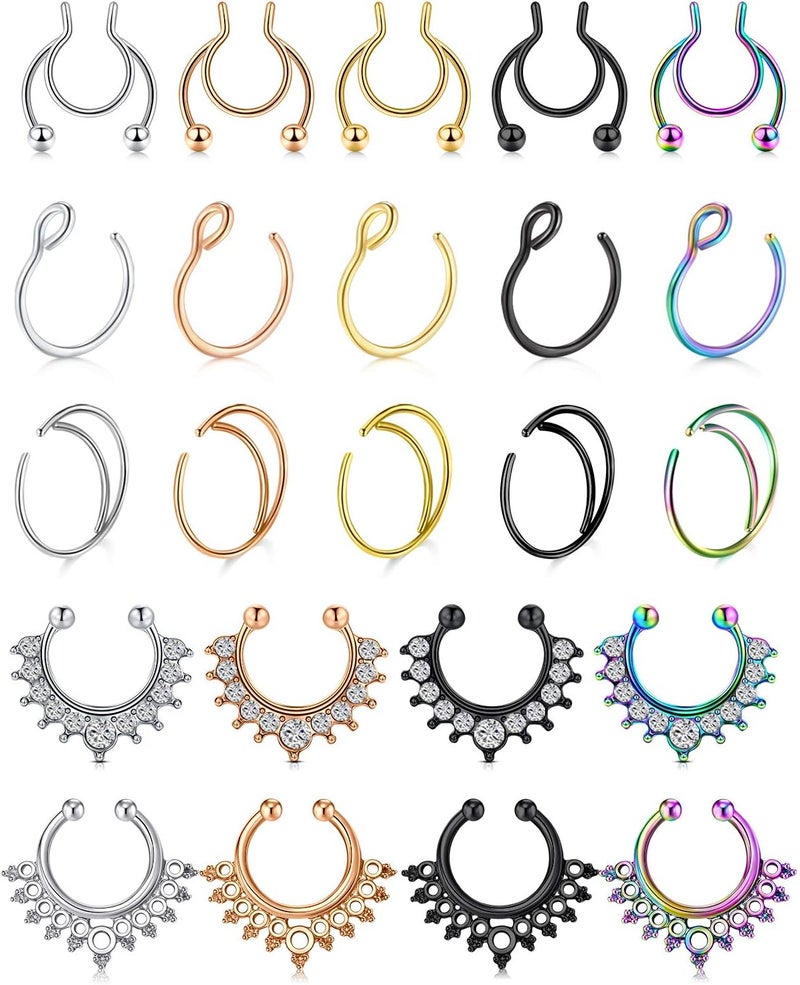 D.Bella Fake Septum Hoop 20G Faux Nose Piercing Hoop Clip on Nose Rings Non Piercing Fake Septum Lip Ear Ring Faux Body Piercing Jewelry for Women Men - Image 1